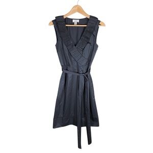 Loft Dress 100% Cotton Women’s Size 4 Black Mini Dress V Neck Black Tie Formal S